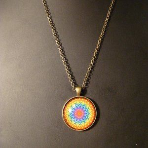 Handmade  70's Color Kaleidoscope Pendant Necklace